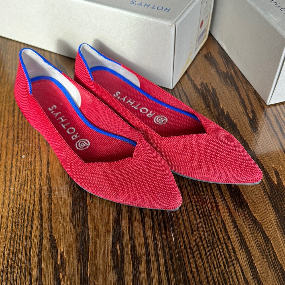 Rothy’s pointed flats in red